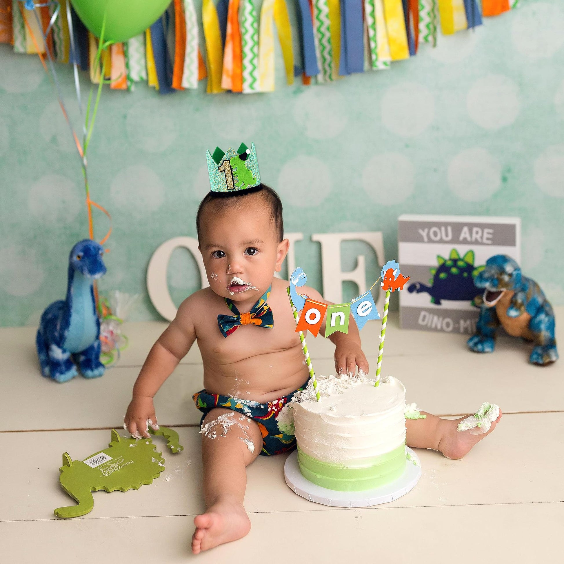Dinosaur 1st Birthday Party Supplies - Boy Wild One Hat/Crown, Dino Roar Theme Decorations for Baby Shower & First Birthday