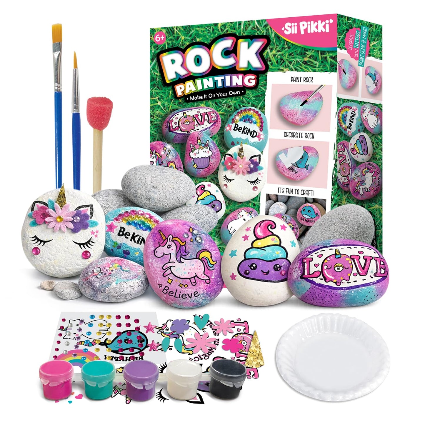Sii Pikki Unicorn Rock Painting Kit for Kids - Arts and Crafts DIY Set, Paint & Decorate Stones, Kids Craft Kit, Fun Family Activity,Creative Gift