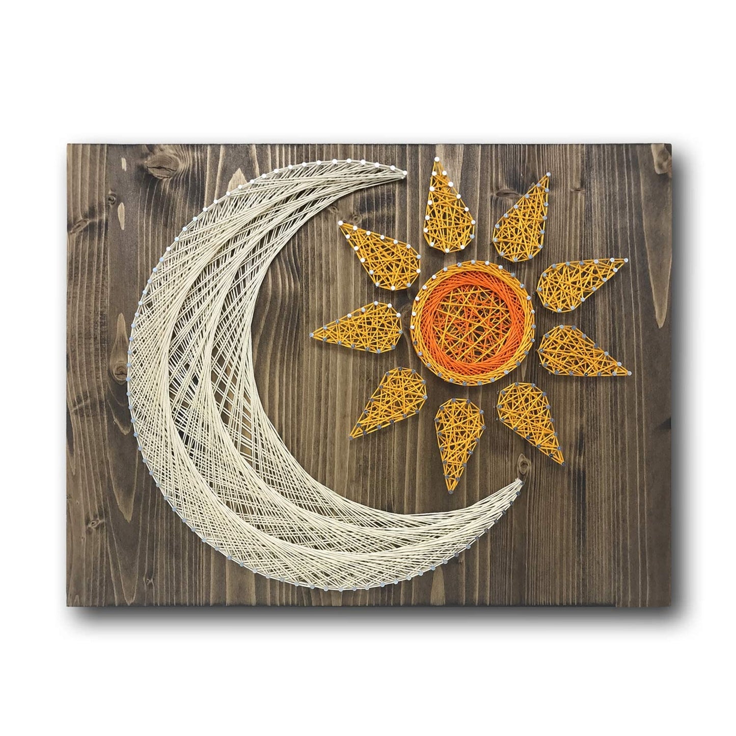 String of the Art Sun and Moon String Art Kit, American Made DIY Craft Kit for Adults, Stained Pine Wood (16" x 12"), Embroidery Floss, Beginner