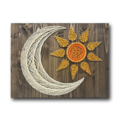 String of the Art Sun and Moon String Art Kit, American Made DIY Craft Kit for Adults, Stained Pine Wood (16" x 12"), Embroidery Floss, Beginner