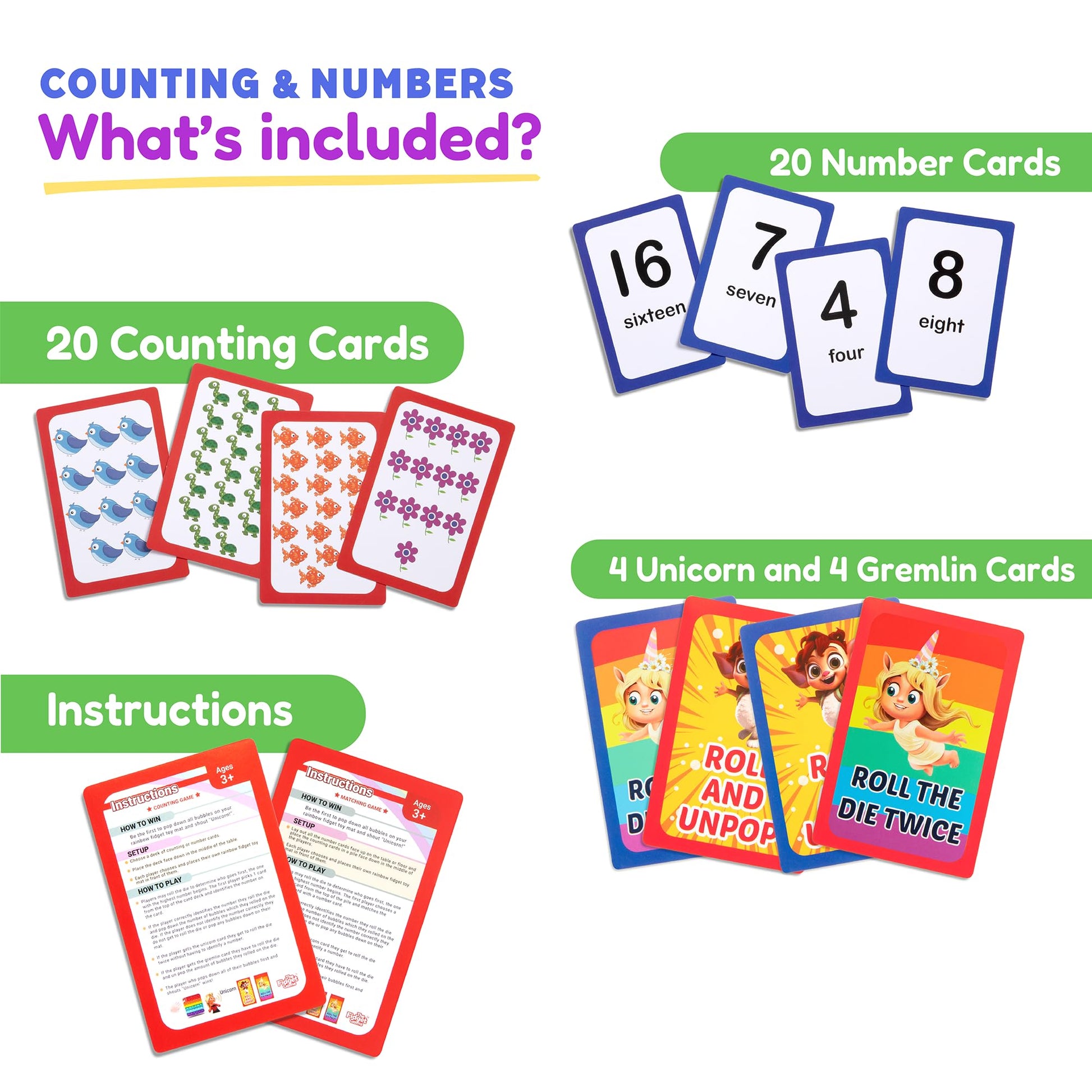 The Fidget Game Counting and Numbers Flash Cards for Ages 3 to 7 Facts 1-20