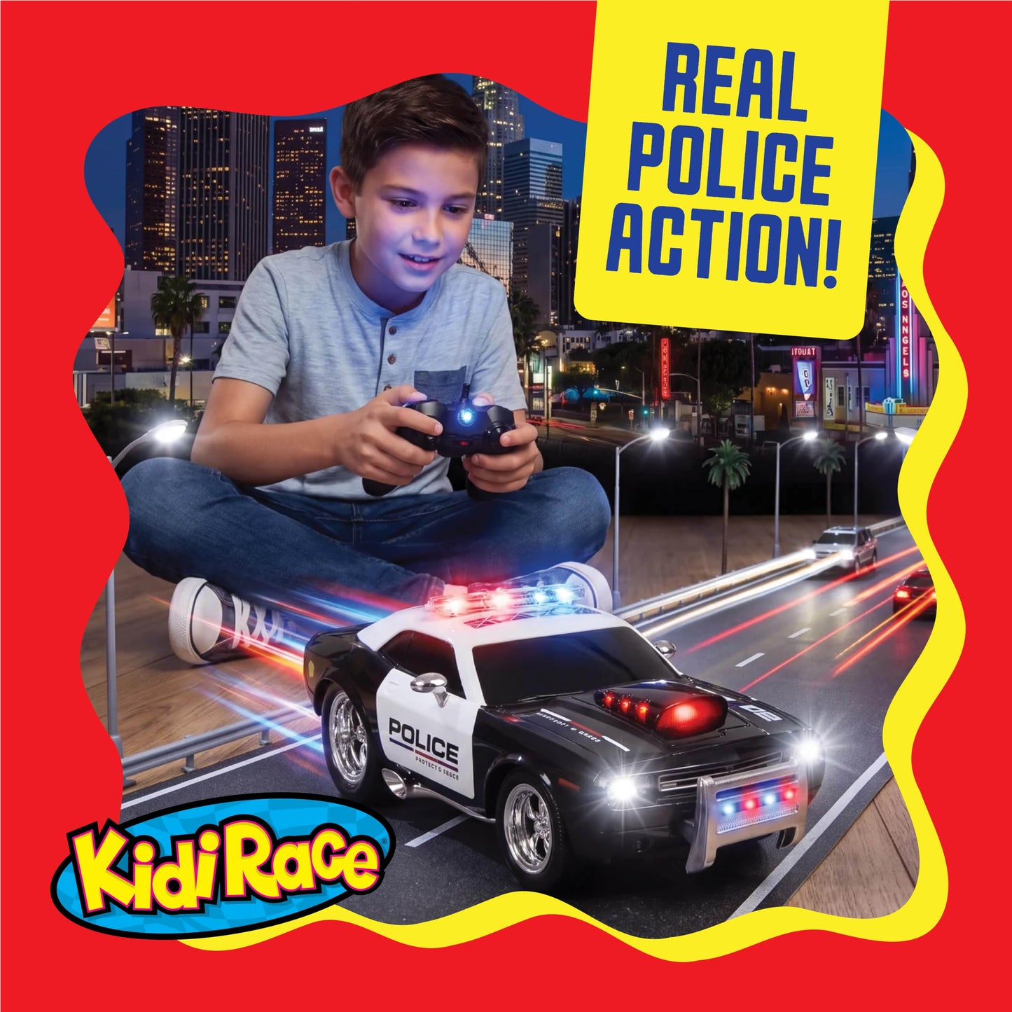 Kidirace Rechargeable Remote Control Police Car, Lights & Siren, Kids 3-12