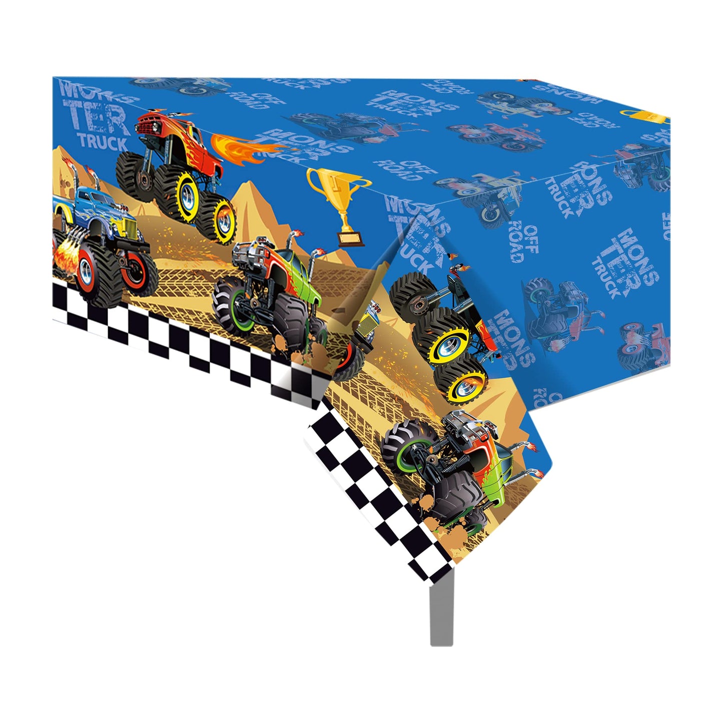 Partystadl 2 Pcs Monster Truck Party Tablecloth, Disposable Plastic Blue Rectangular Table Cloth Race Car Table Cover for Kids Monster Truck Themed