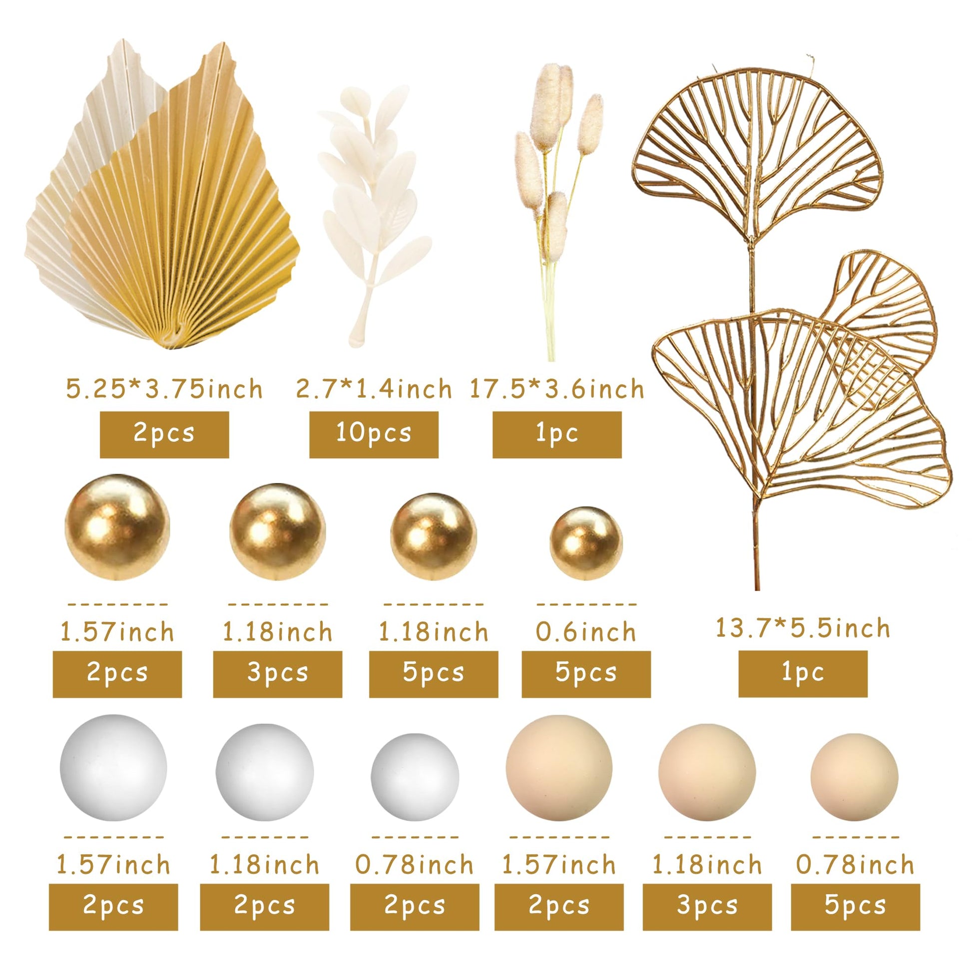 Boho Cake Topper Golden Ginkgo Leaves Cake Decorations for Wedding Birthday (Khaki)