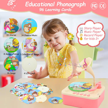 Toddler Phonograph with 99 Cards, Kids Record Player, Story & Music Player, Toddler Music Player, Educational Phonograph for Boys and Girls Age 3+