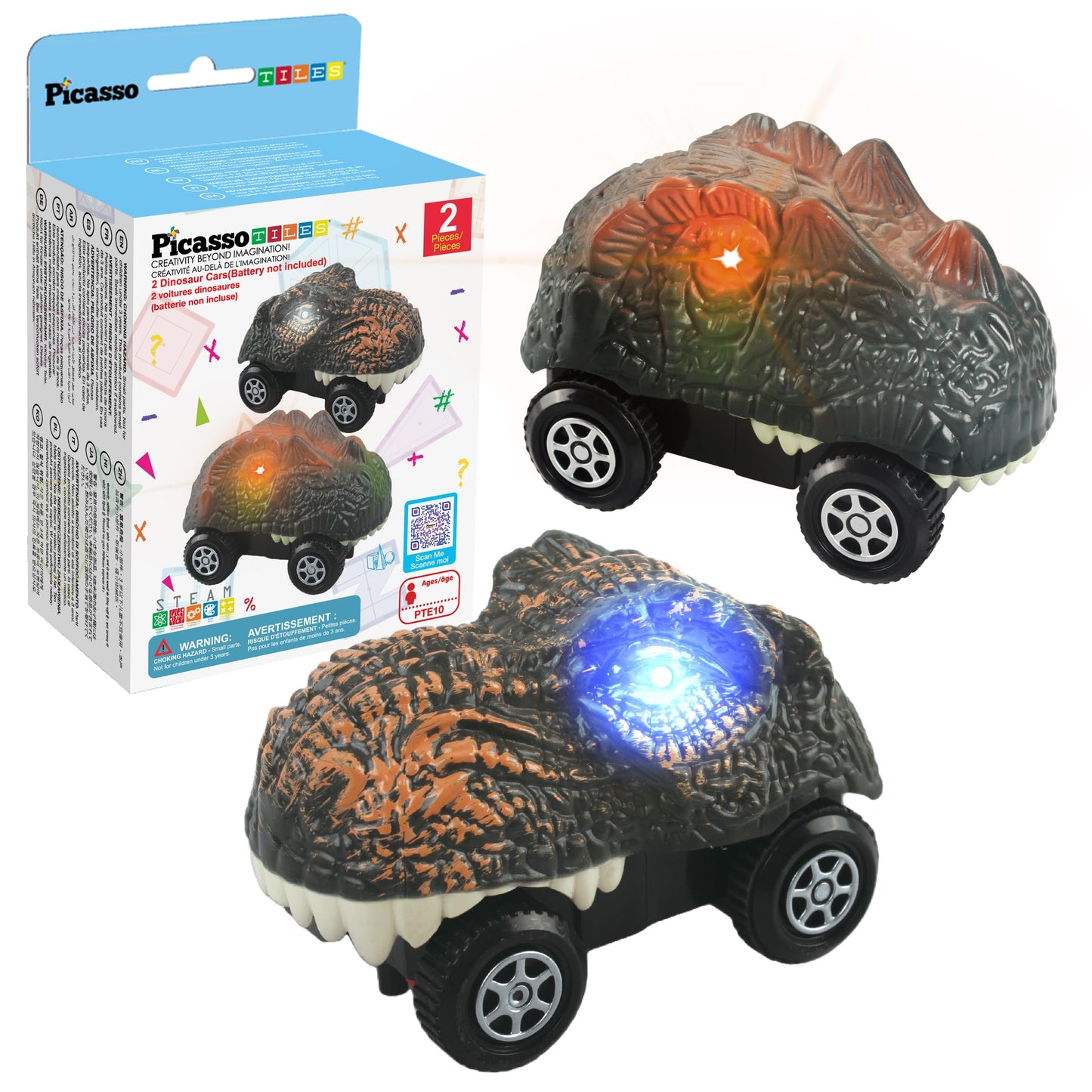 PicassoTiles 2 Piece Swift Highly Detailed Race Track Truck Dinosaur Cars Accessories in Bulk Package Compatible with STEM Magnetic Tile Race Track