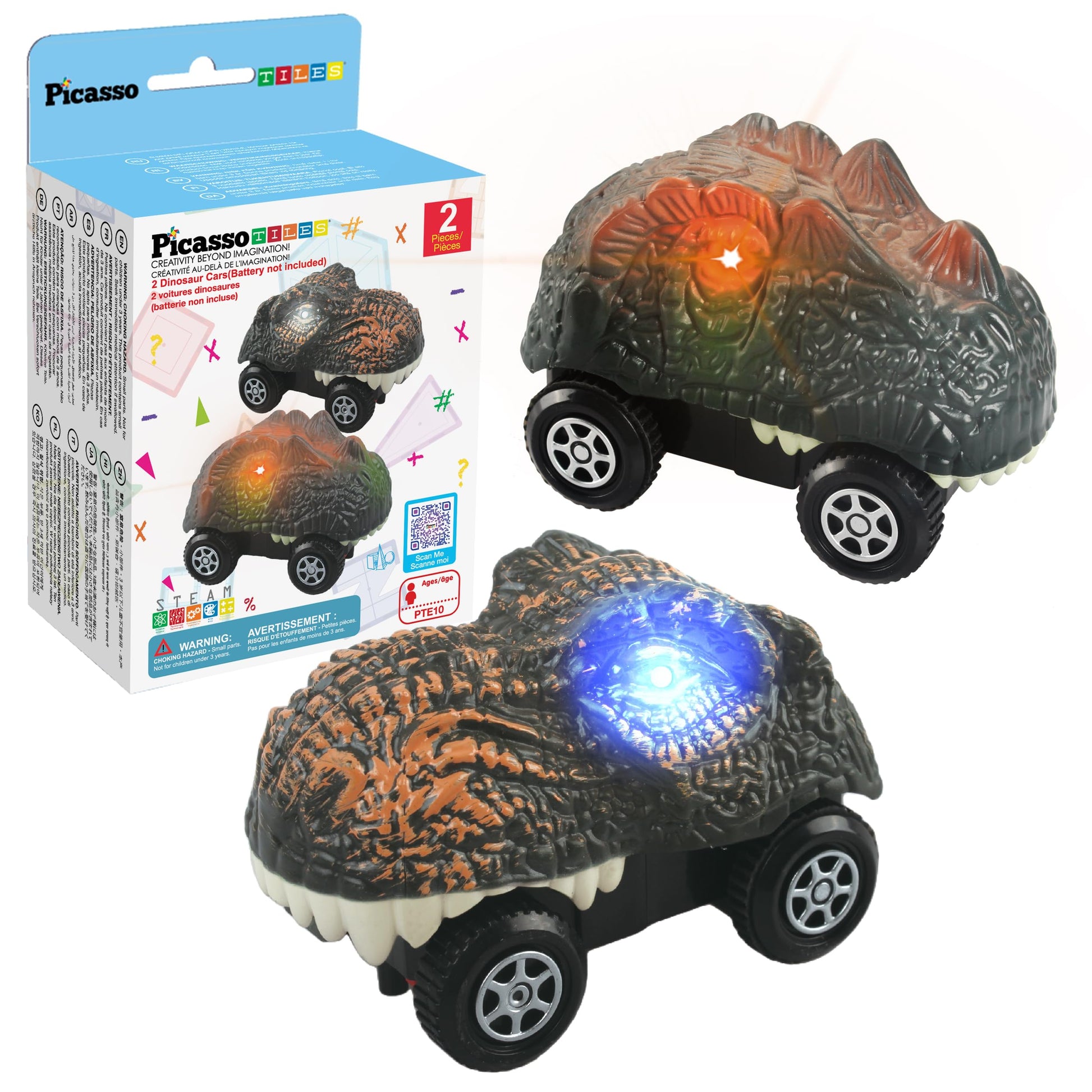 PicassoTiles 2 Piece Swift Highly Detailed Race Track Truck Dinosaur Cars Accessories in Bulk Package Compatible with STEM Magnetic Tile Race Track