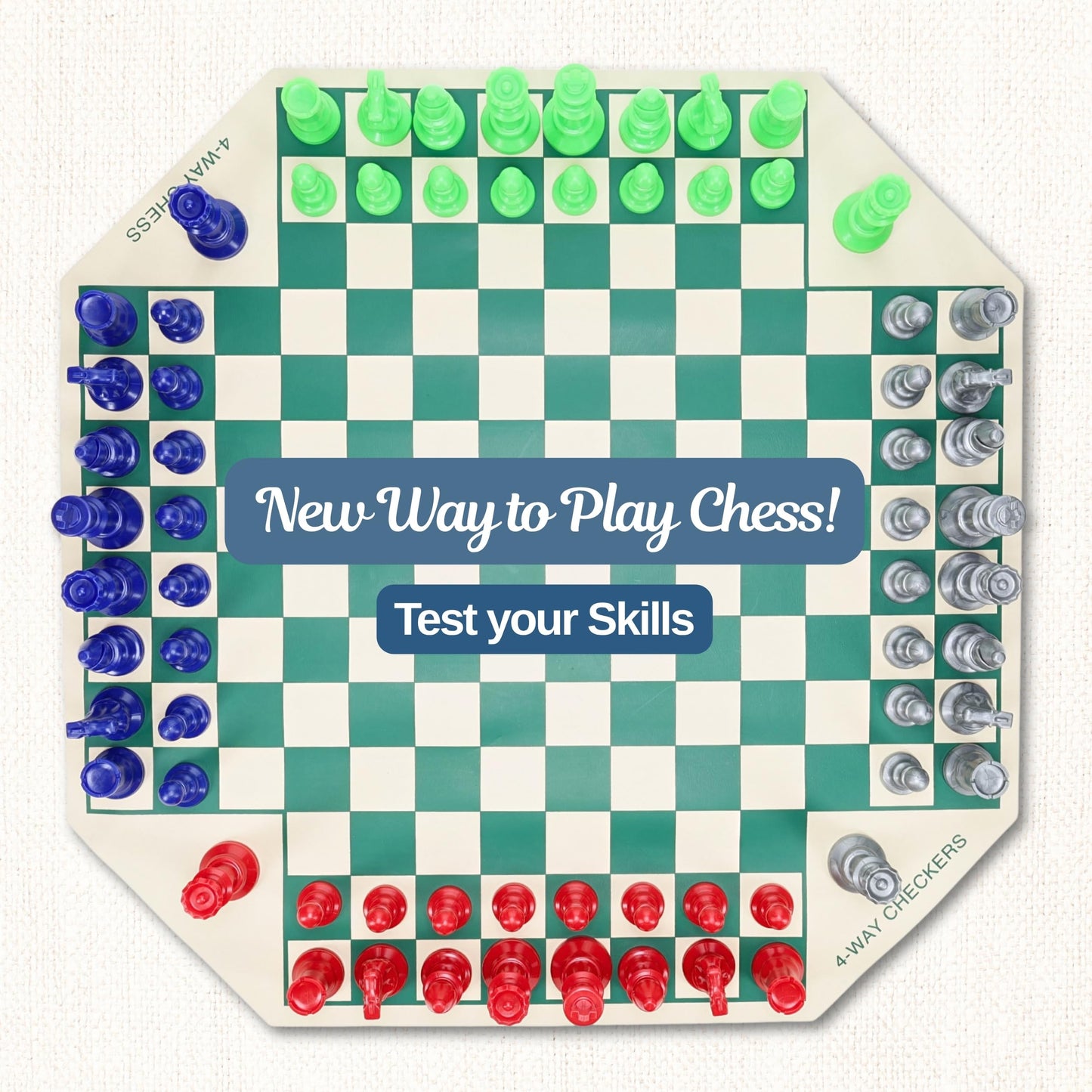 WE Games Four Player Chess Set, Chess Board for Team Chess, Combination Chess Game for Up to 4 Players, Unique Chess Sets for Adults, Roll Up Vinyl