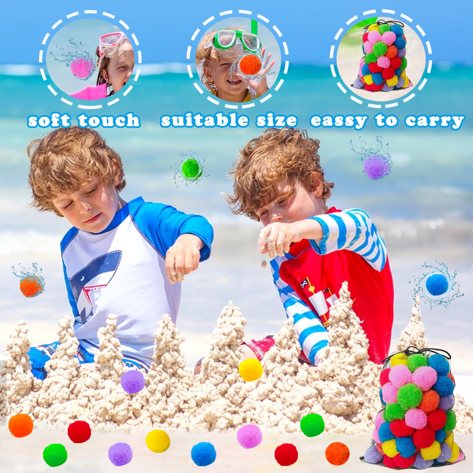 100PCS Reusable Water Splash Balls,Soft Soaker Balloons Fake Snowballs for Kids Outdoor Water Fight Games,Pool Backyard Fun with 1 Mesh Bag