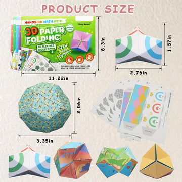 Foraineleyo Hands-On Math with 30 Paper Folding 3D Flexible Models Series 2 - STEM Origami Tutorial Book for Boys Girls Ages 6-12 - Explore Shapes
