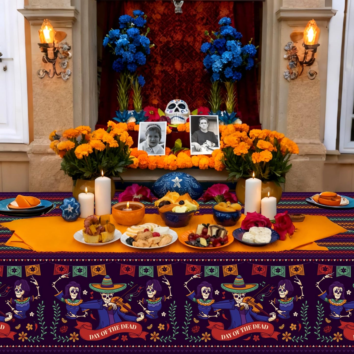 CoquetteBow012 3Pcs Day of The Dead Tablecloth - 42.5 X 70.7 inch