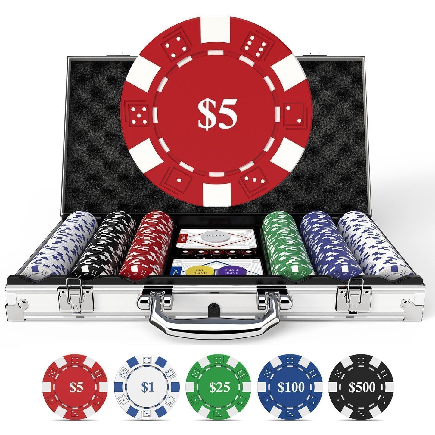 HEITOK 300pc Poker Chip Set 11.5g Iron Core Denominations Texas Holdem