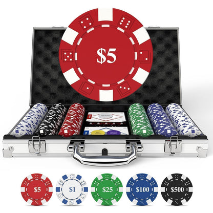 HEITOK 300pc Poker Chip Set 11.5g Iron Core Denominations Texas Holdem