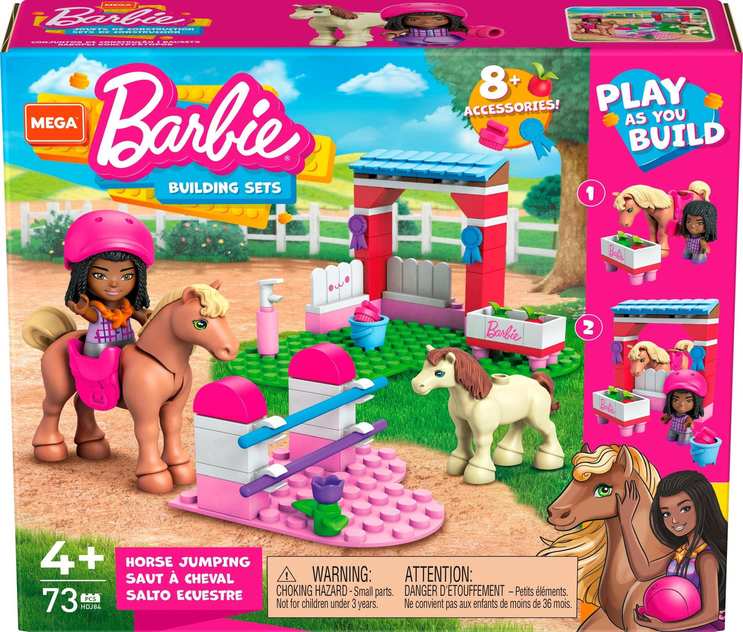 Mega Barbie Horse Jumping Building Set with 73 Bricks and Special Pieces, Accessories and 1 Micro-Doll, Toy Gift Set for Ages 5 and Up