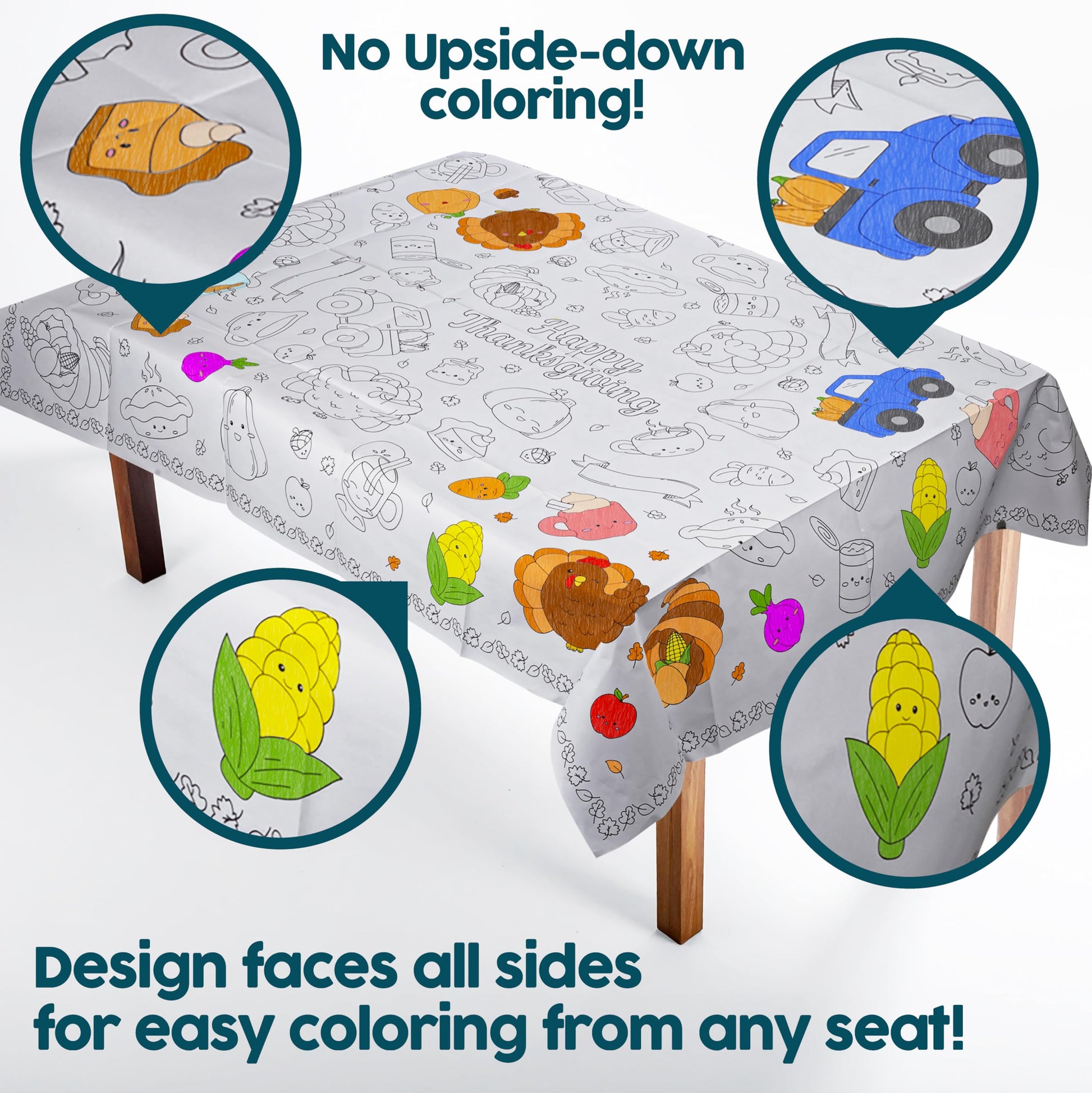 Color Your Own Thanksgiving Tablecloth- Fun Holiday Kids' Table Activity- 50" x 40" Disposable Paper Cover Coloring Craft for Fall Holiday