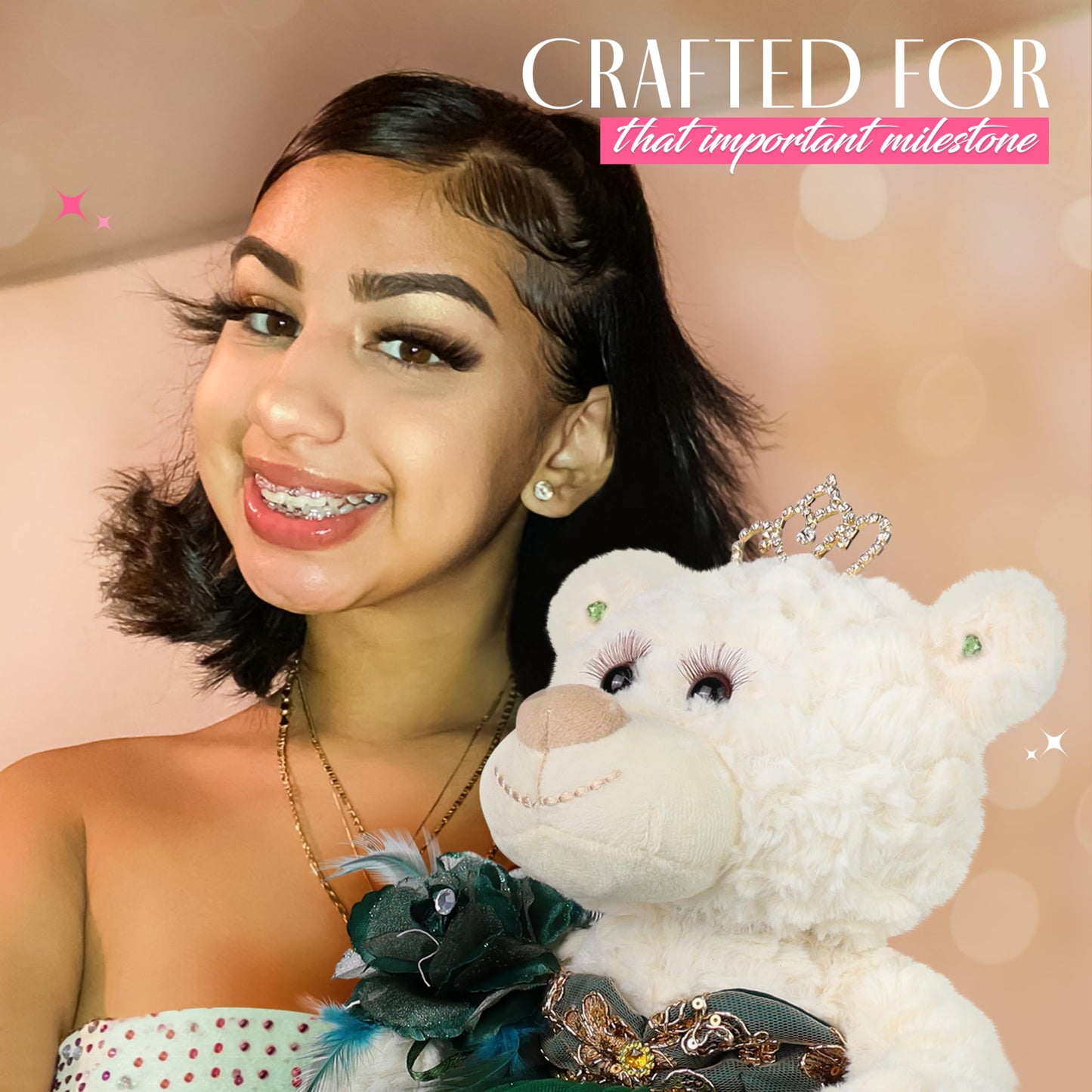 KINNEX COLLECTIONS SINCE 1997 20" Quince Anos Quinceanera Last Doll Teddy Bear with Dress (Centerpiece) ~ ARC16832-9R (Fushia)