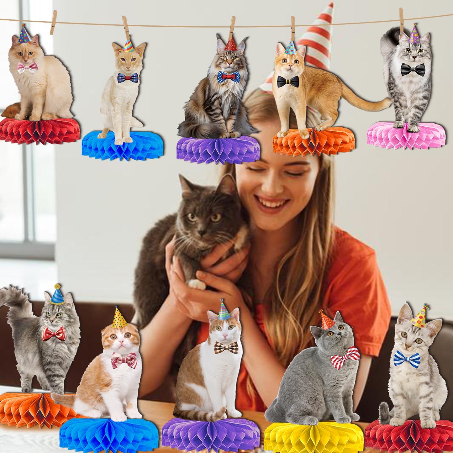 HigzYovn 12Pcs Cat Centerpieces for Table, Cat Birthday Decorations, Cat Party Decorations, Cat Birthday Party Decorations, Kitty Birthday Decorations