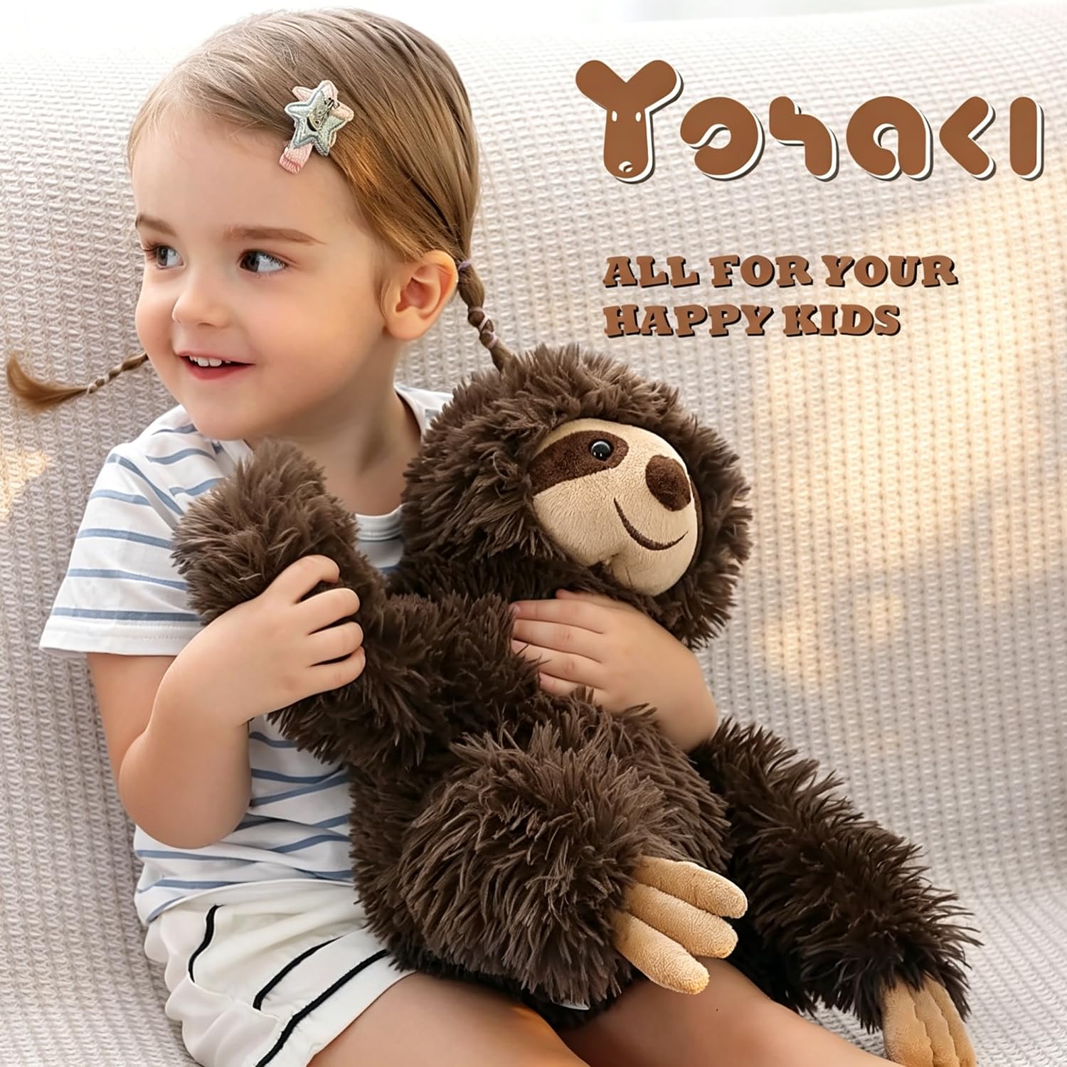 YOHAKI Sloth Plush Animal, 11.02" Cute Stuffed Sloth with 3 Baby Sloths, Easter Stuffed Sloth Animal, Washable Plush Toys, Cute Three Toed Sloth