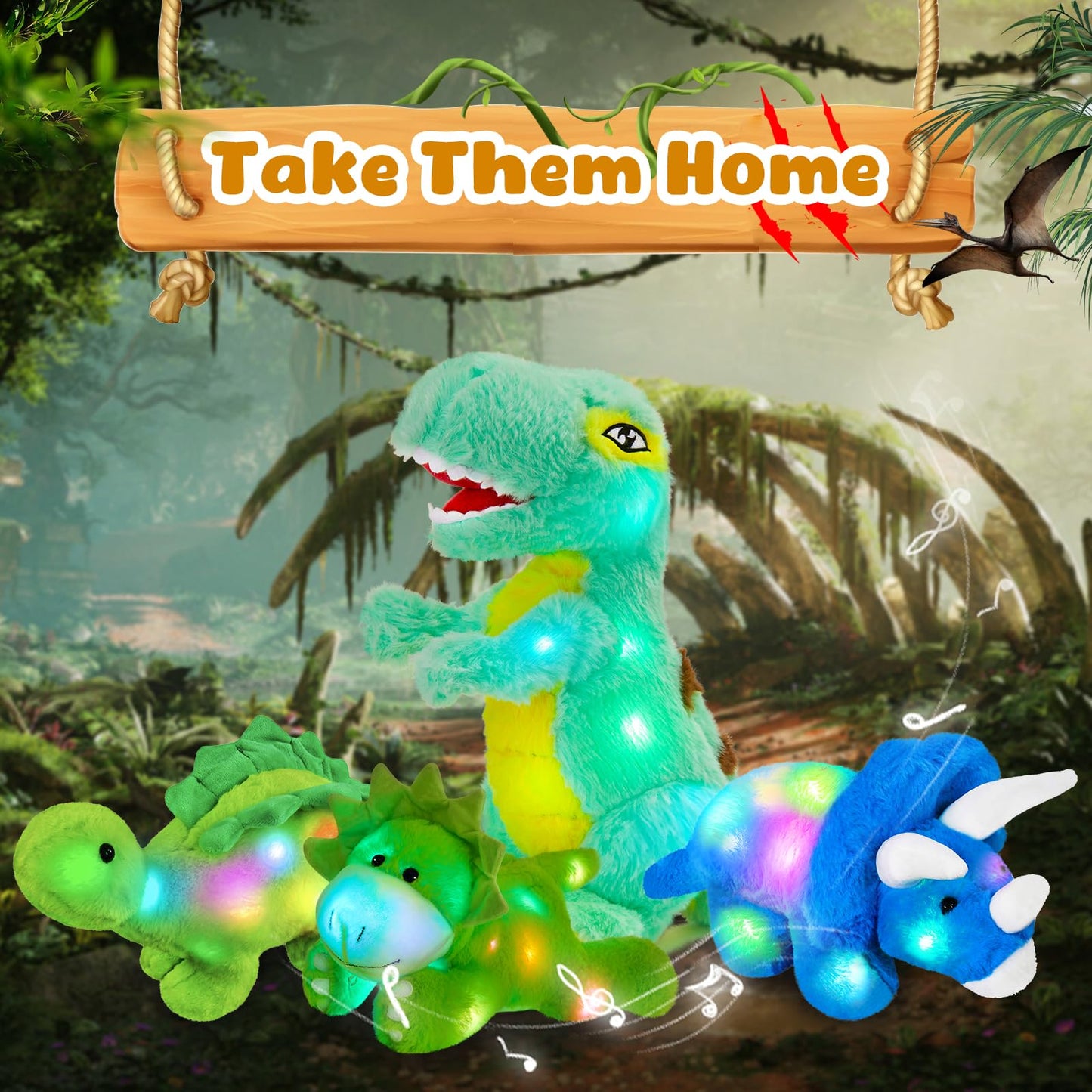 Glow Guards 16''Light up Musical Triceratops Dinosaur Stuffed Animal,Soft Singing LED Dinosaur Plush Toy with Magic Night Lights&Lullaby,Birthday