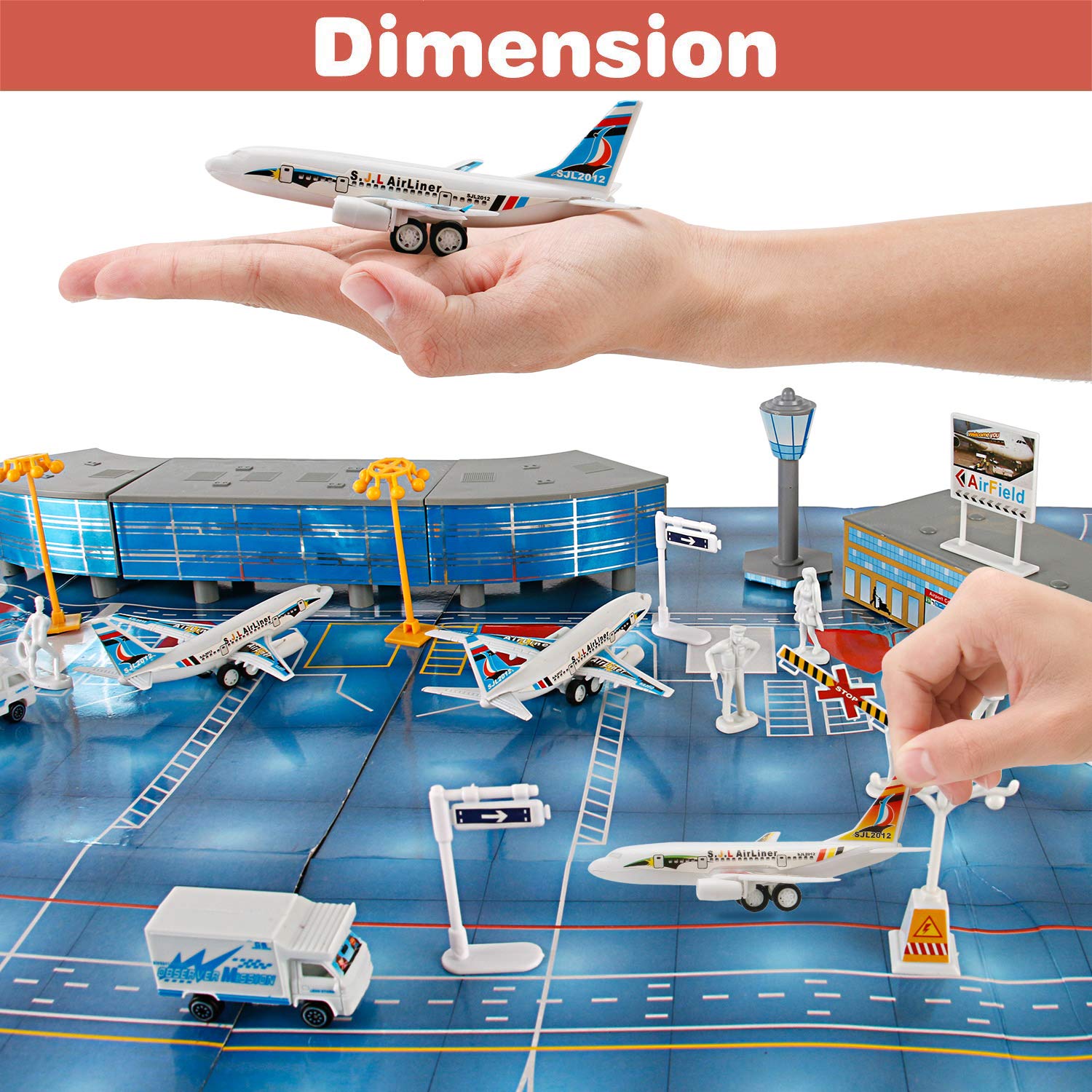 200 PCS Airport Terminal Kids Toys Deluxe Airlines Pretend Playset with Airplanes, Vehicles, Figures, Accessories, Play Mat