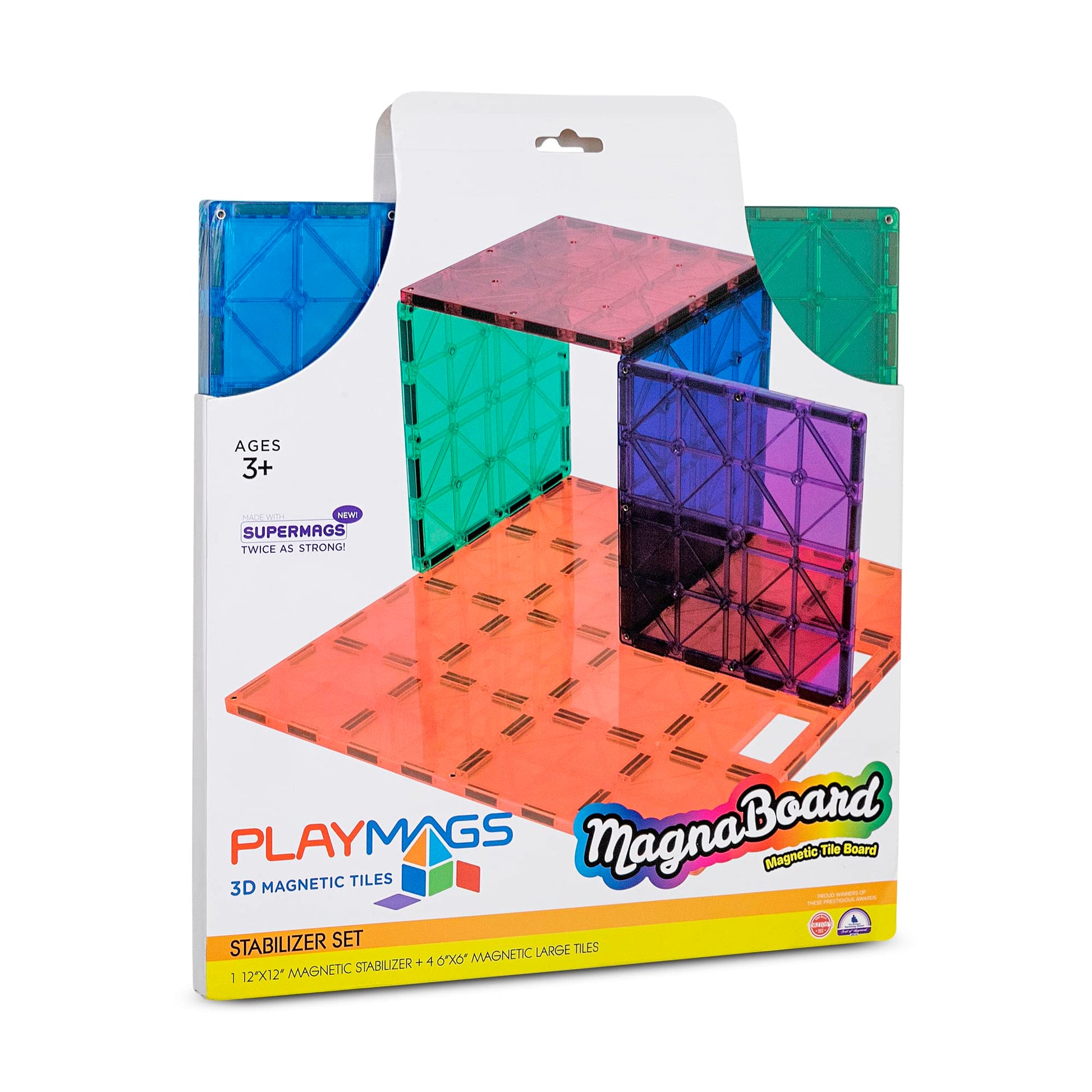 Playmags Super Durable Building Stabilizer Set, Great Add On to All Magnet Tiles Sets Works with All Leading Brands 1-12"x12" & 4-6"x6" (Colors May