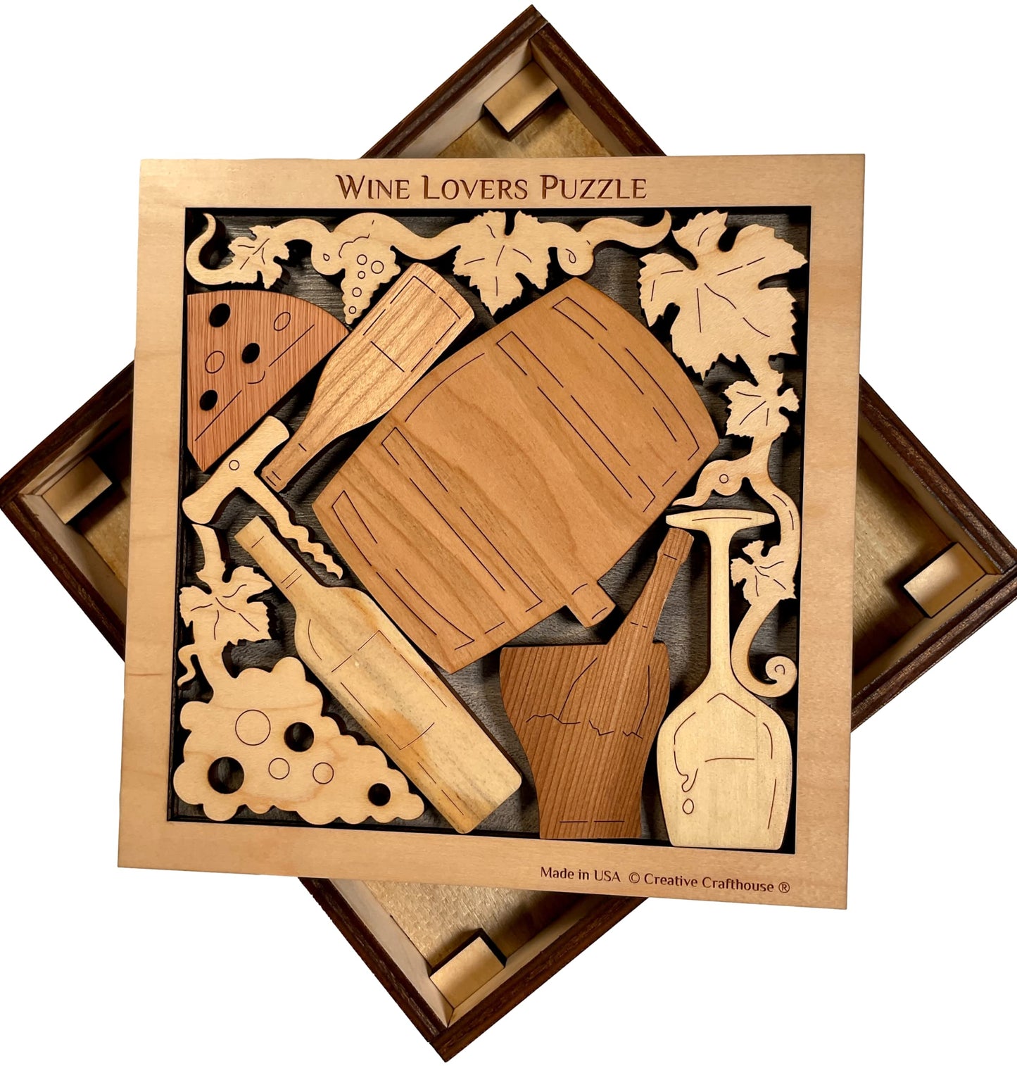 Wine Lovers Puzzle - Wine Room and Bar Decor - Gift for Him and Her - Wooden Brain Teaser