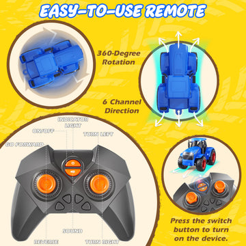 Funwee RC Tractor Toy Set with Light & Sound, Kids Farm Car Animal Trailer Wheels Remote Truck, Outdoor Vehicle Toys for 3-7+ Years Old Toddler Boy