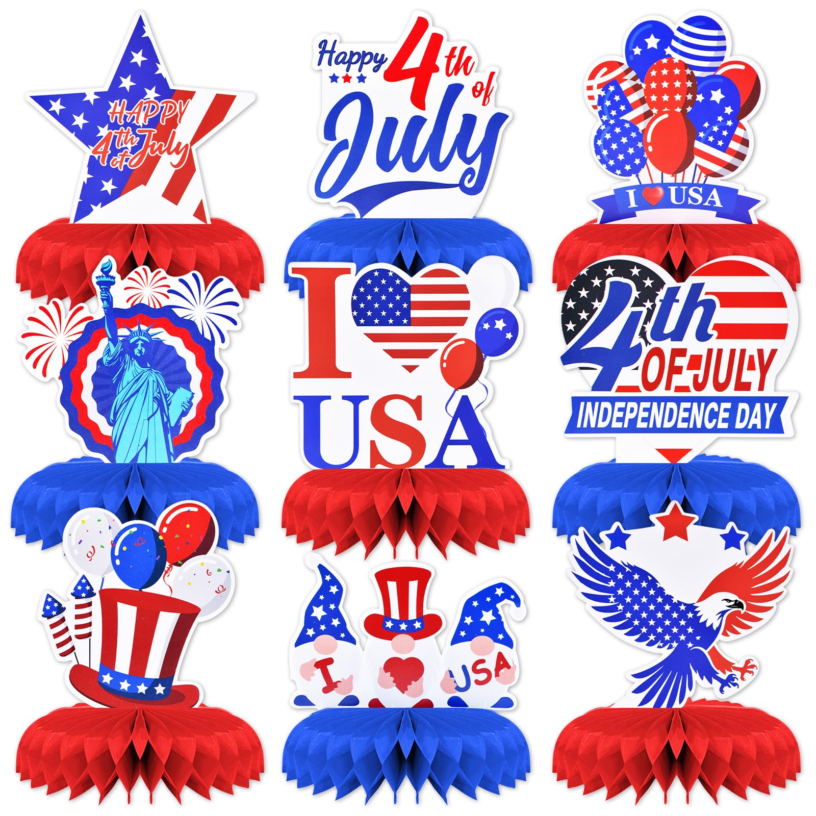 9 Pieces 4th of July Honeycomb Centerpieces - Red Blue Patriotic Independence Day Table Decorations for USA Party, Memorial Day, Veterans Day, July