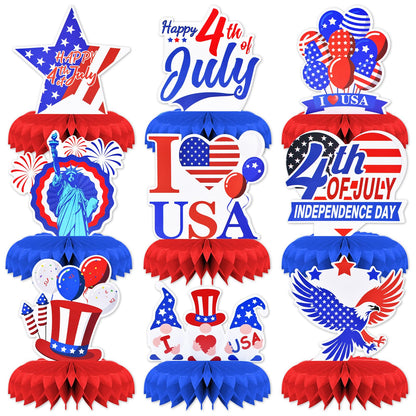 9 Pieces 4th of July Honeycomb Centerpieces - Red Blue Patriotic Independence Day Table Decorations for USA Party, Memorial Day, Veterans Day, July