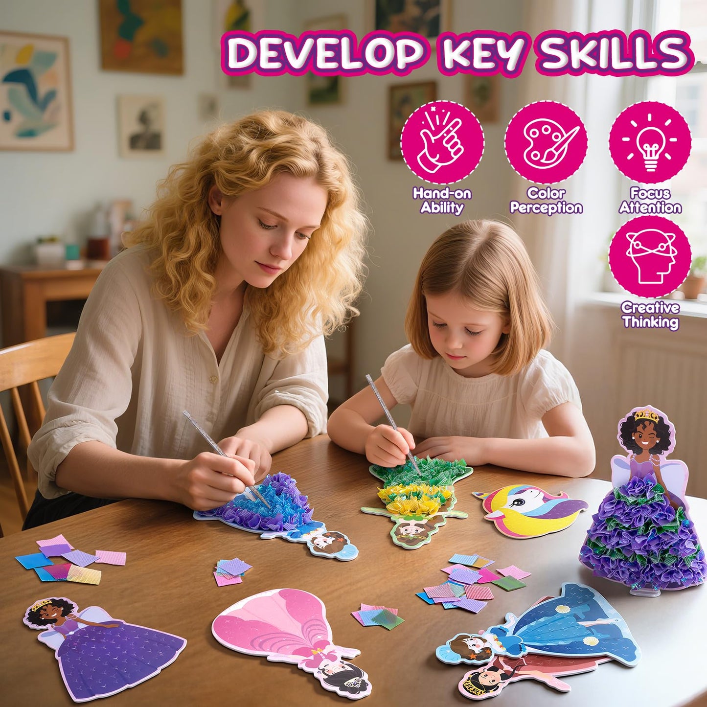JolliBrix Poke in Fun - Magical Princesses, Arts and Crafts for Kids, DIY Presents Toy for Girl, DIY Creative Activity for Girls Ages 4 5 6 7 8+