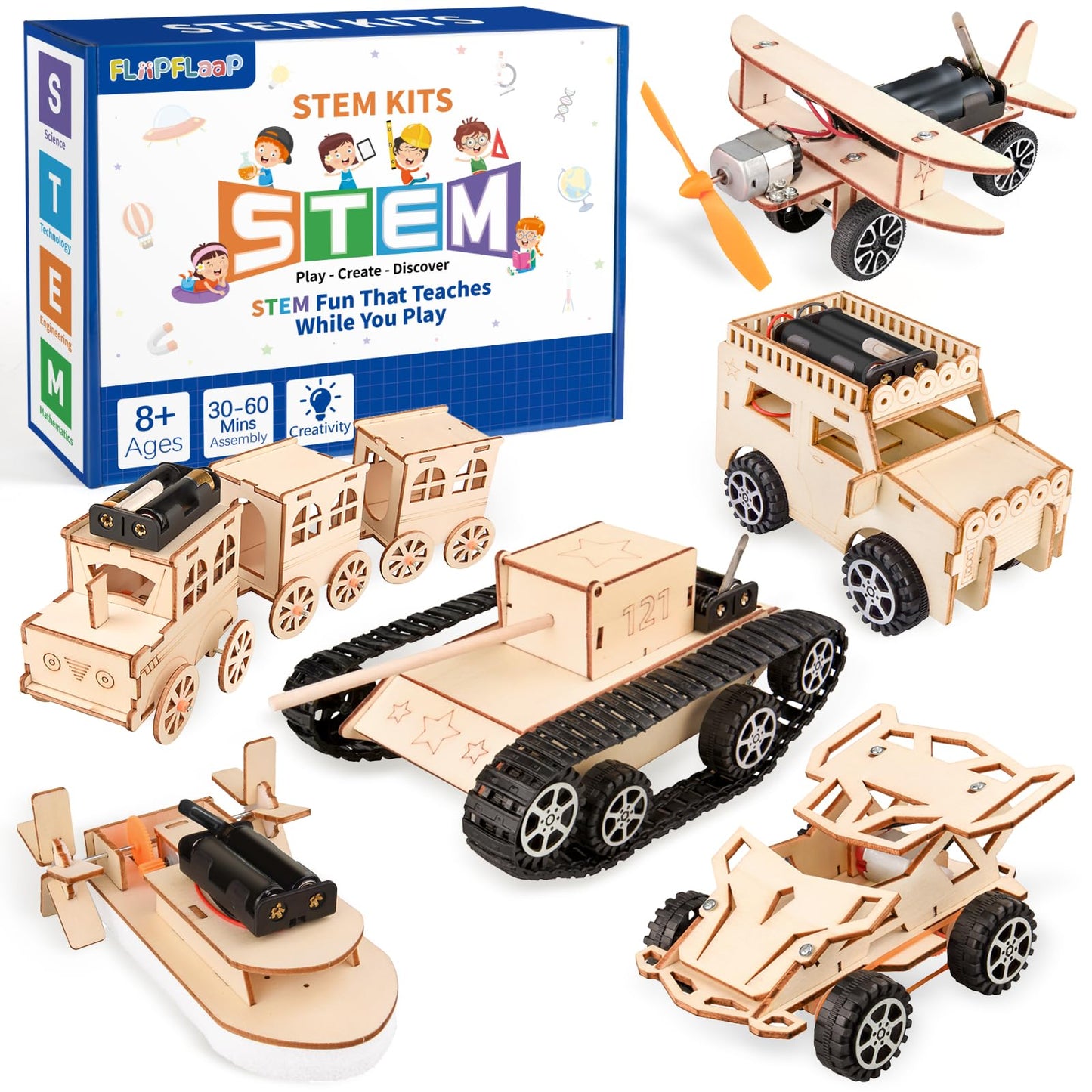 6-in-1 STEM Kits for Kids Age 8-12, Educational STEM Toys for Boys and Girls, Wooden Building Kit for Kids STEM Science Experiments Kit, Ideal