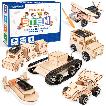 6-in-1 STEM Kits for Kids Age 8-12, Educational STEM Toys for Boys and Girls, Wooden Building Kit for Kids STEM Science Experiments Kit, Ideal