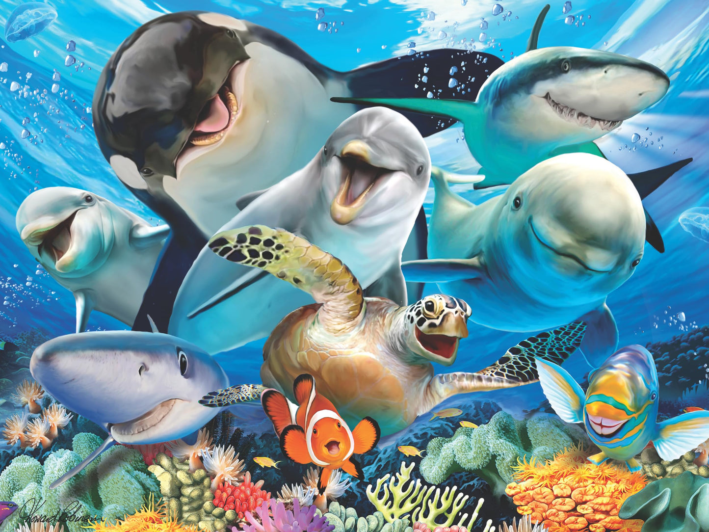 Prime 3D Underwater Selfies Puzzle - 63 Piece 3D Lenticular Ocean Jigsaw for Kids & Adults, 12"x9" Fun Activity with Depth & Motion, Howard Robinson