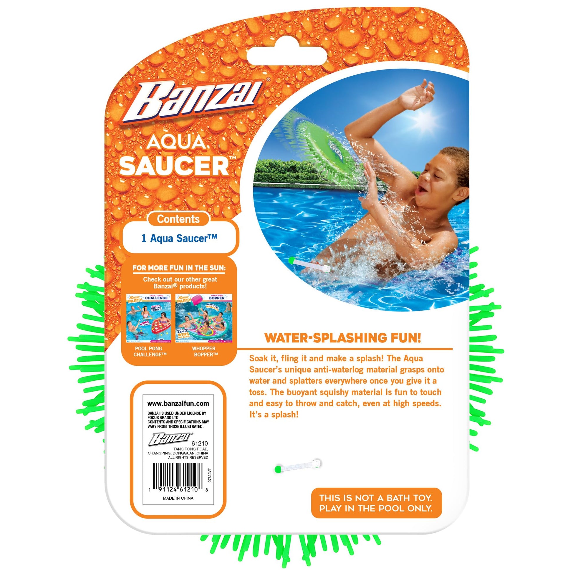 Banzai Green Aqua Saucer Pool Toy 5" Disk (Soak It and Throw It)