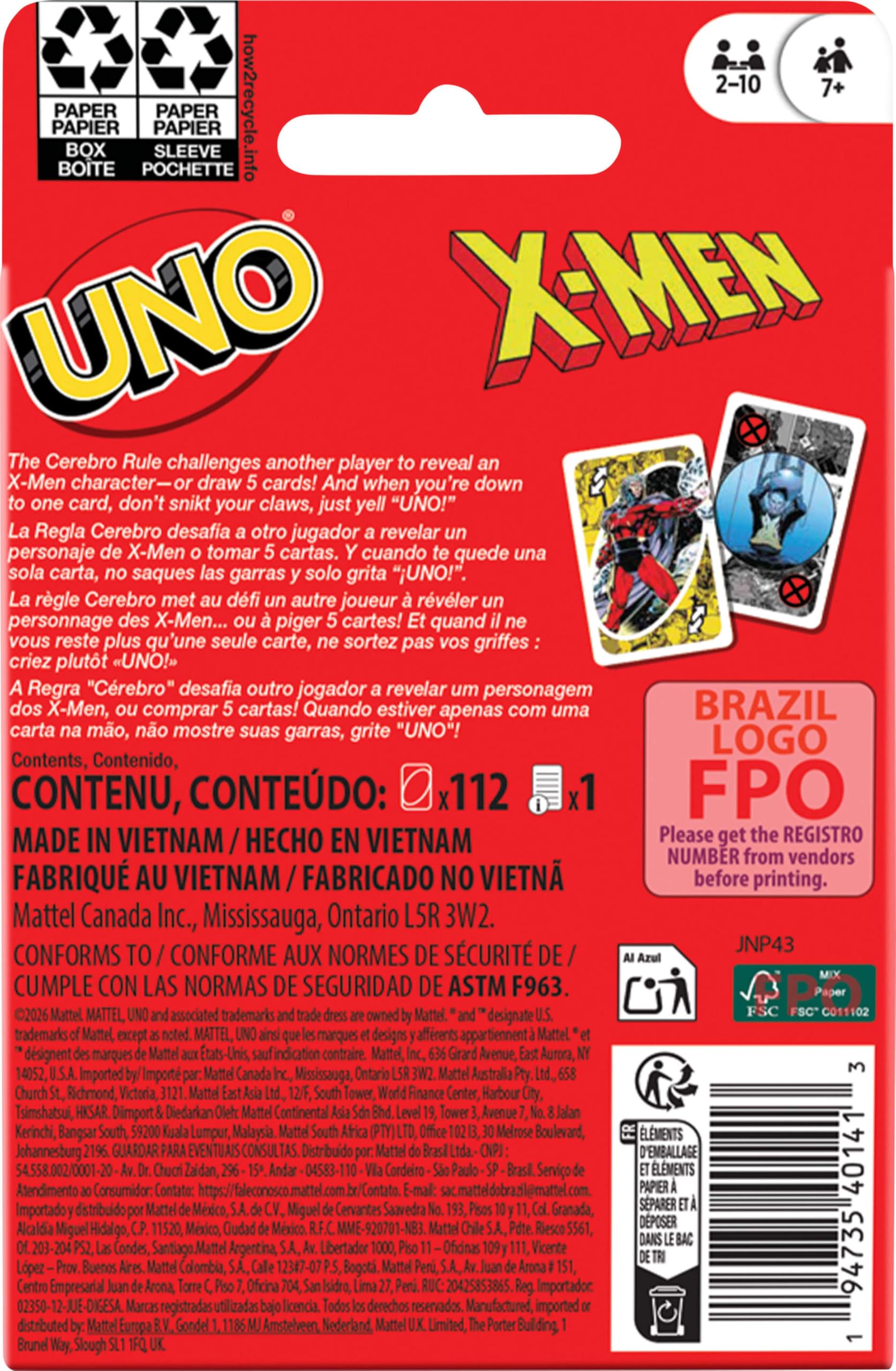Mattel Games UNO X-Men Card Game with Marvel Comics Inspired Deck for Kids, Teens, Grown-Ups, Family Nights & Parties for 2-10 Players