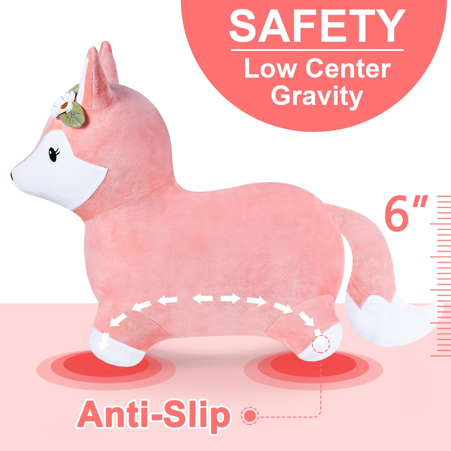 Bouncy Pals Toddler Fox Hopper Toy Girl Gift, Outdoor Ride on Bounce Animal