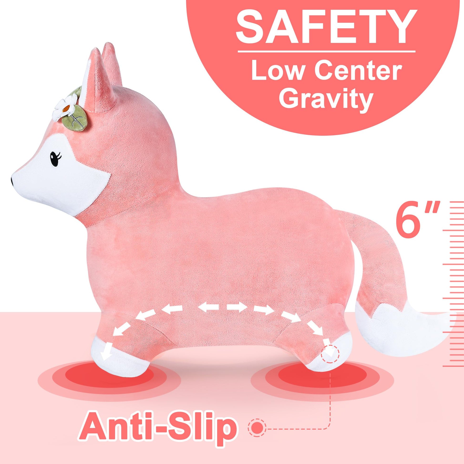 Bouncy Pals Toddler Fox Hopper Toy Girl Gift, Outdoor Ride on Bounce Animal