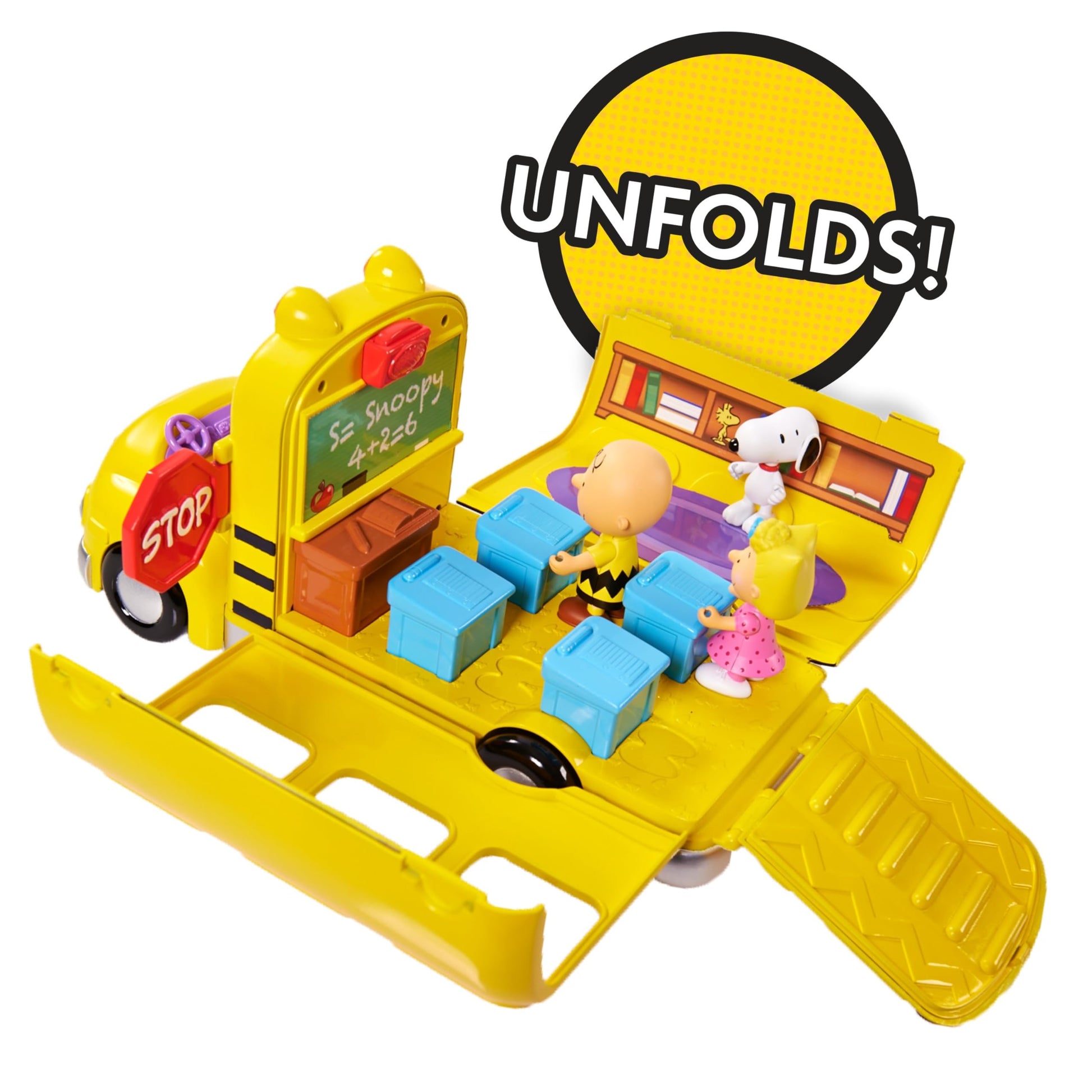 Peanuts Charlie Brown's Interactive School Bus Toy, 11-Pieces, Includes Charlie Brown, Sally, and Snoopy Figures, Toy for Fans, Boys, Girls, Kids