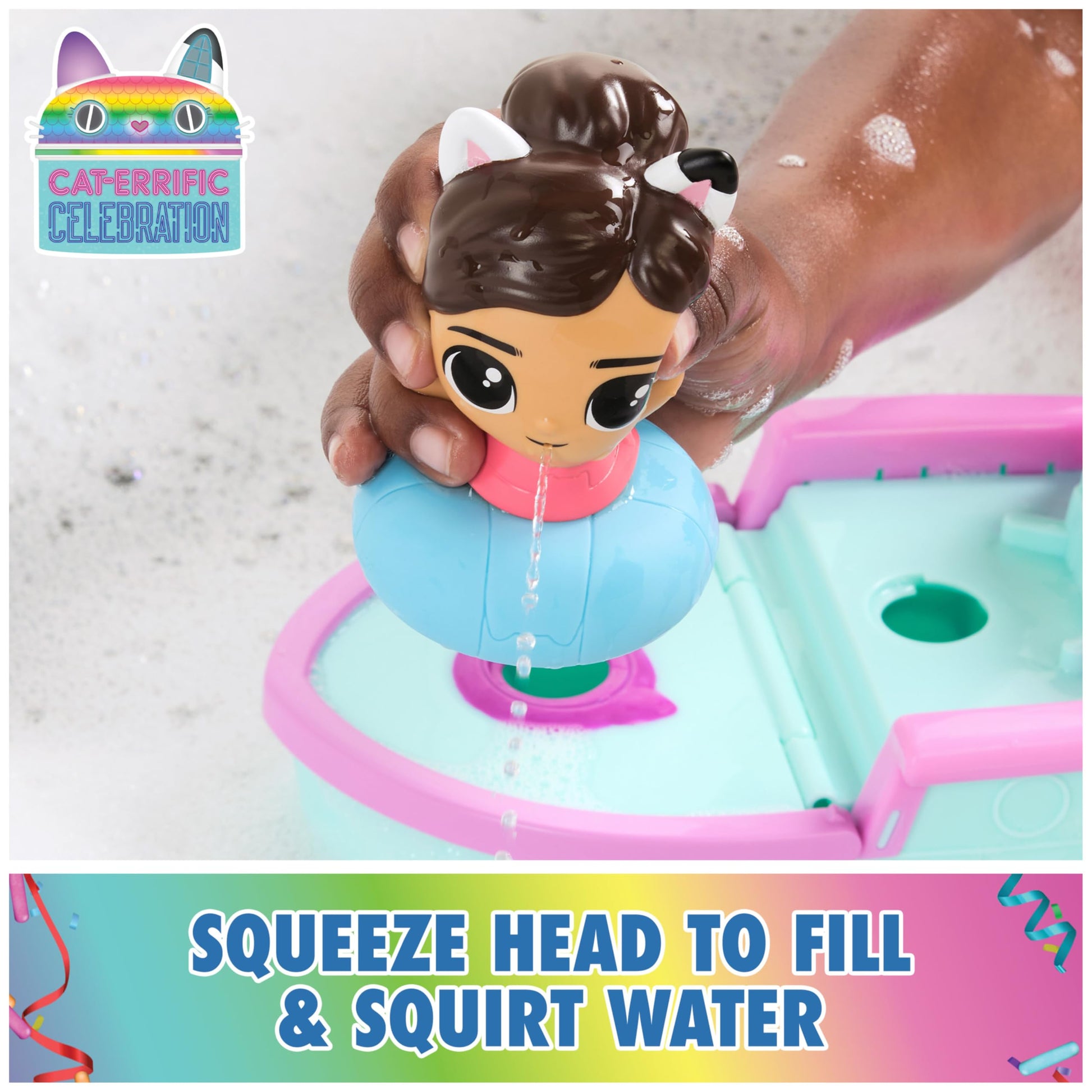 DREAMWORKS GABBY'S DOLLHOUSE Gabby & SS Mercat Bath Set, Floating Toddler Bath Toys with Cruise Ship & Squirter, Kids Toys for Girls & Boys Ages 3+