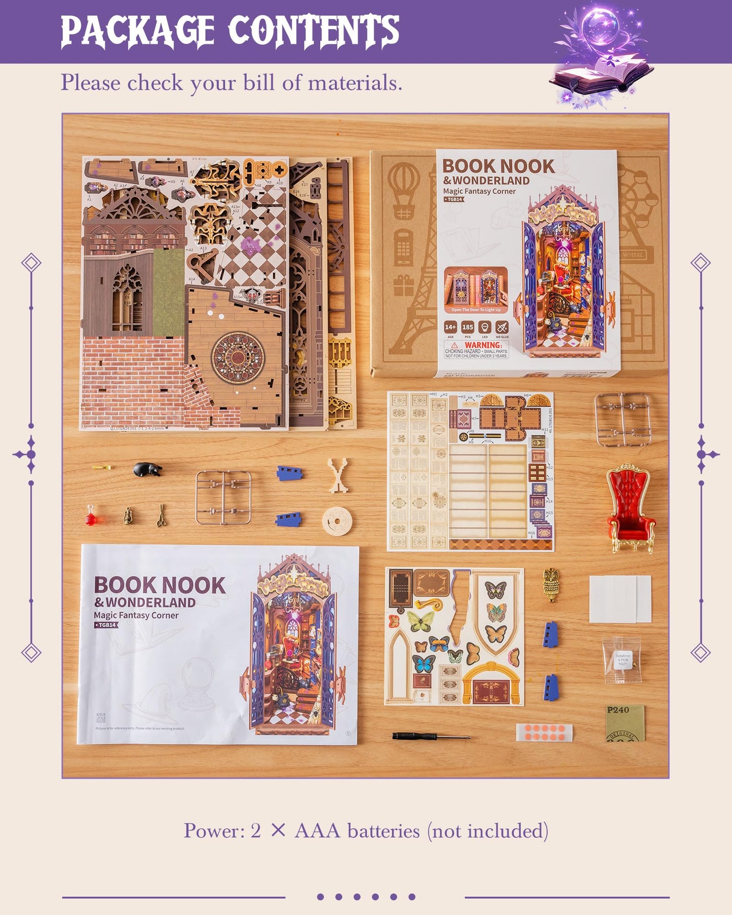 ROBOTIME Book Nook Kit, DIY Miniature House Kit, 3D Wooden Puzzle Bookends, Witch Study Room Bookshelf Decor, Creative Unique Gifts for Adults (Magic