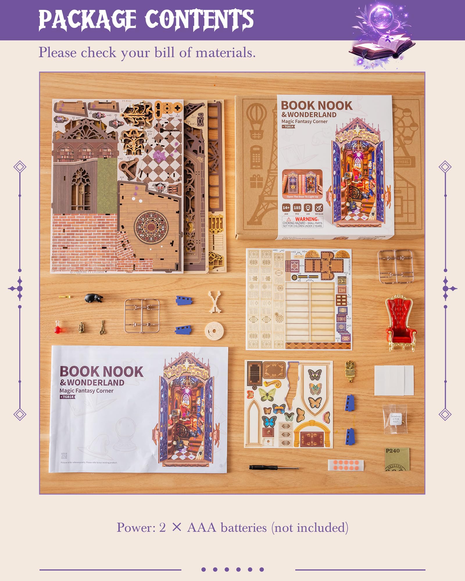 ROBOTIME Book Nook Kit, DIY Miniature House Kit, 3D Wooden Puzzle Bookends, Witch Study Room Bookshelf Decor, Creative Unique Gifts for Adults (Magic