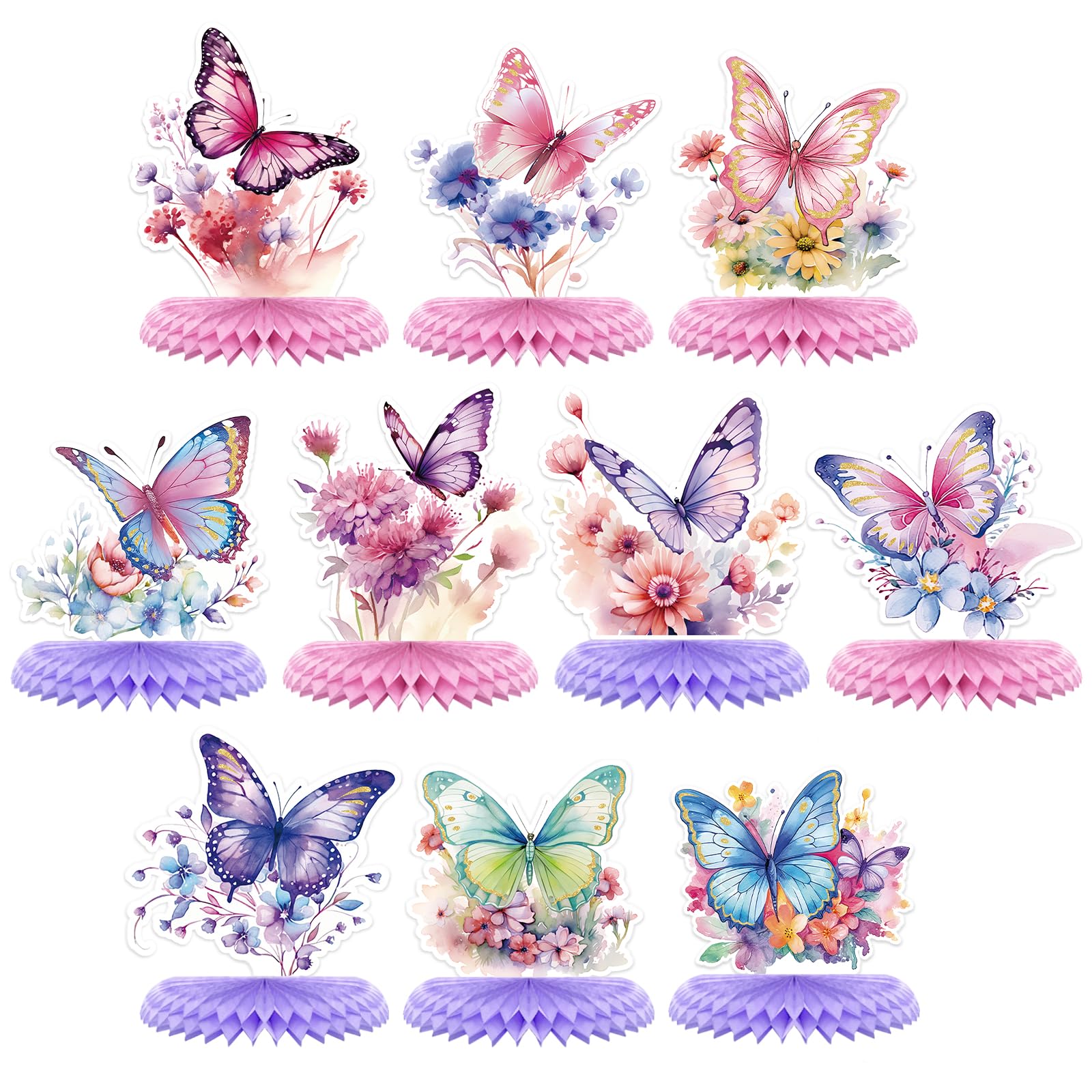 10PCS Butterfly Centerpieces for Tables Butterfly Girls Birthday Decorations Honeycomb Table Toppers for Baby Shower Gender Reveal Spring Tea Party