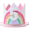 WAWUO Birthday Rainbow Girl Crown, Birthday Hat For Event Party Supplies, Photo Props