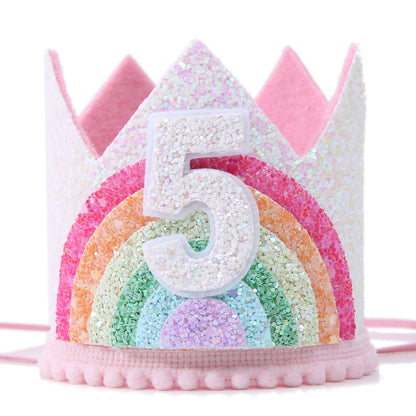 WAWUO Birthday Rainbow Girl Crown, Birthday Hat For Event Party Supplies, Photo Props