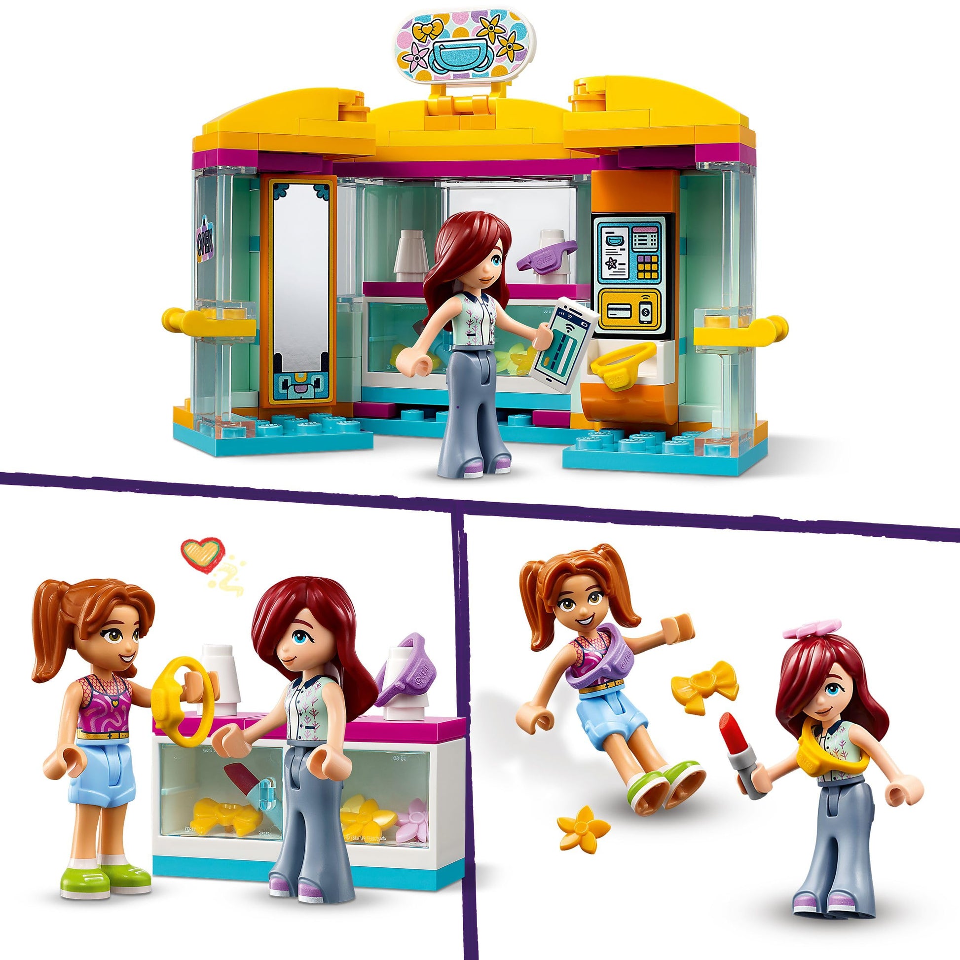 LEGO Friends Tiny Accessories Store and Beauty Shop Toy, Pretend Playset for Kids, Paisley and Candi Mini-Doll Characters and Mini Dolls Accessories,