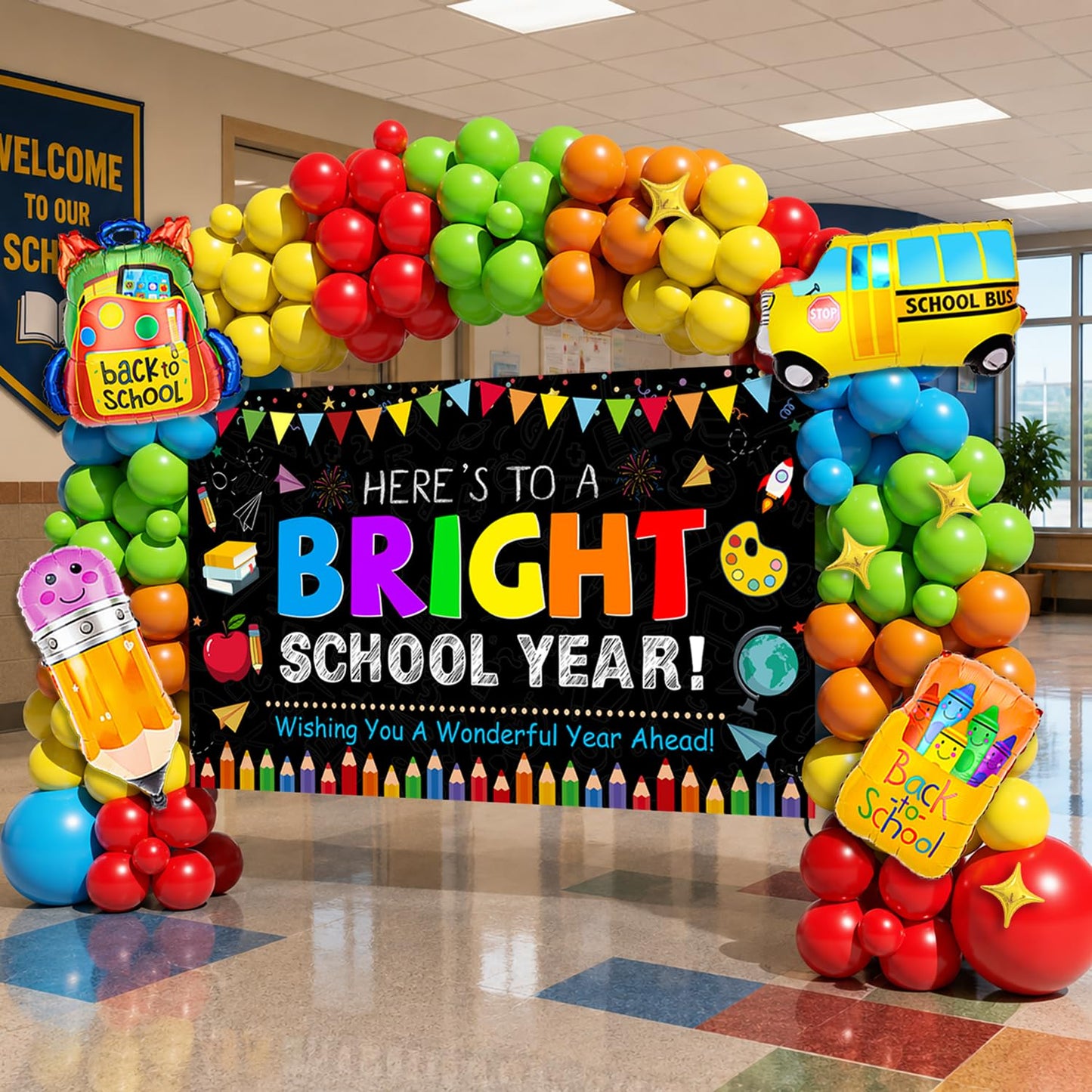 Back to School Decorations,159PCS Back to School Balloon Garland Arch kit with Large Backdrop Banner,First Day of School Decorations,Kindergarten