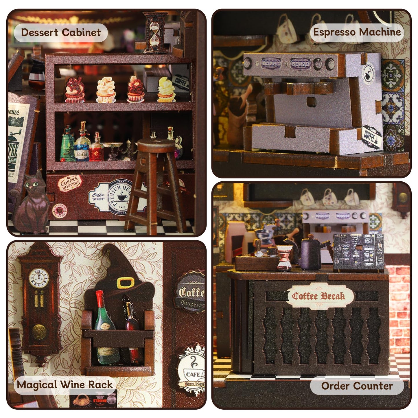UFLJPKS Book Nook Kit for Adults and Teens, DIY Miniature House Kit with Led Light, 3D Wooden Puzzles for Adults, Wood Gifts for Family