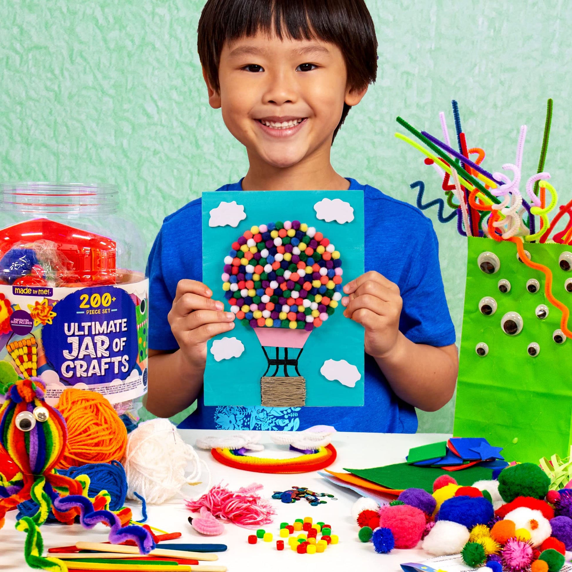 Made By Me! Ultimate Jar of Crafts, 200+ Piece Rainbow Craft Supply Bundle, Craft Supplies Starter Kit, Great Arts & Crafts Kit for Travel
