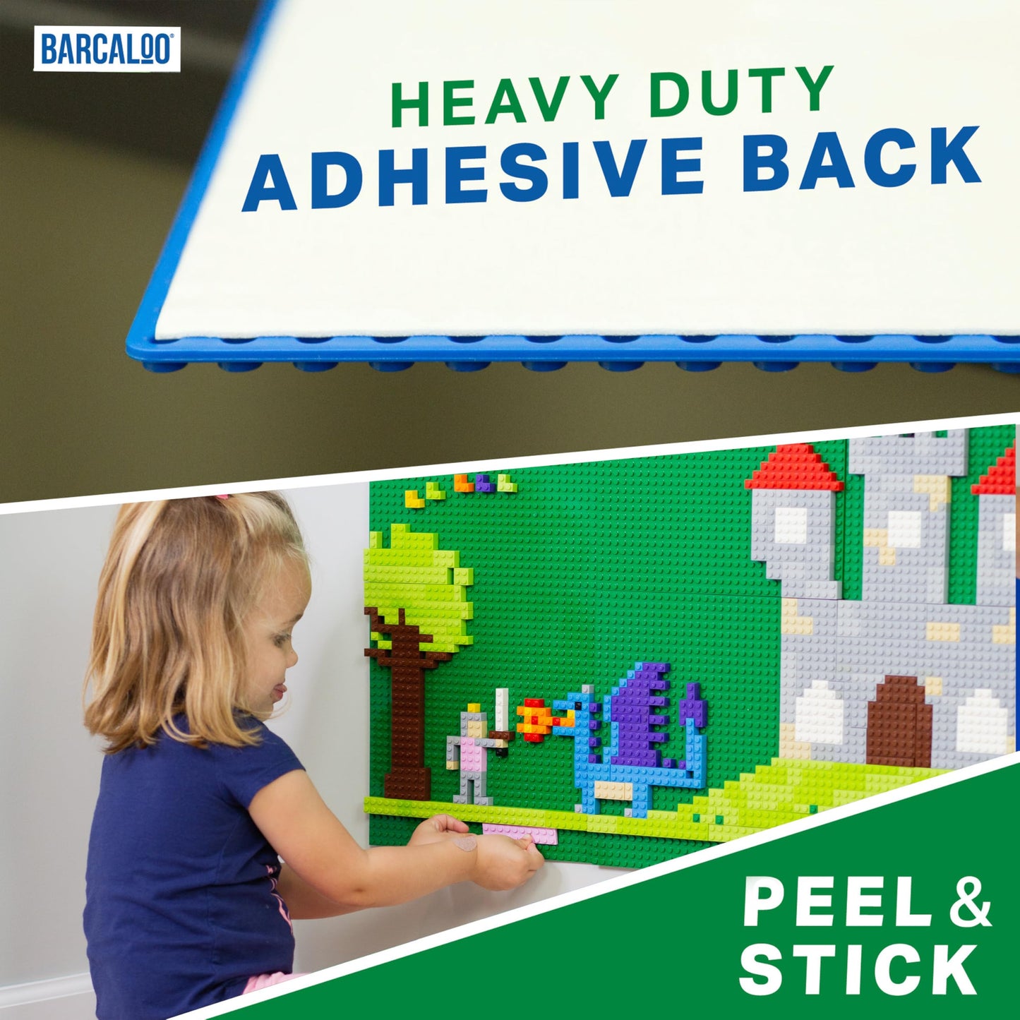 Barcaloo Peel and Stick Self Adhesive Baseplates Mat - 4 Pack 10x10 Inch Adhesive Base Board for Building Brick Table, Green Panels for Table Top Play
