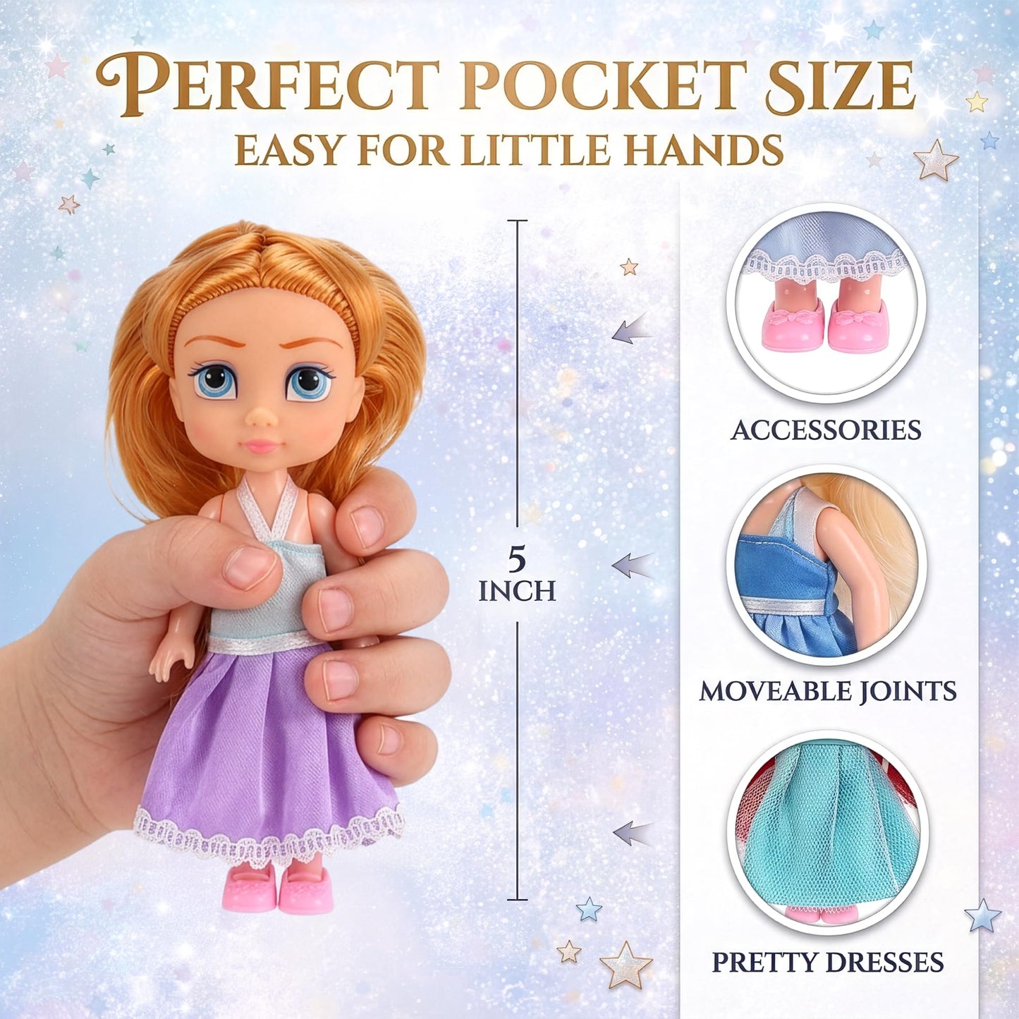 Liberty Imports 12 Pack Little Royal Princess Dolls - Mini Pocket Size Toddler Toys Fantasy Pretend Play Set with Dress, Accessories for Kids, Girls